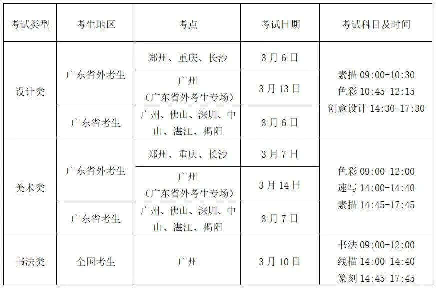 北京画室李靖资讯站：广州美术学院2021年普通本科专业校考信息3