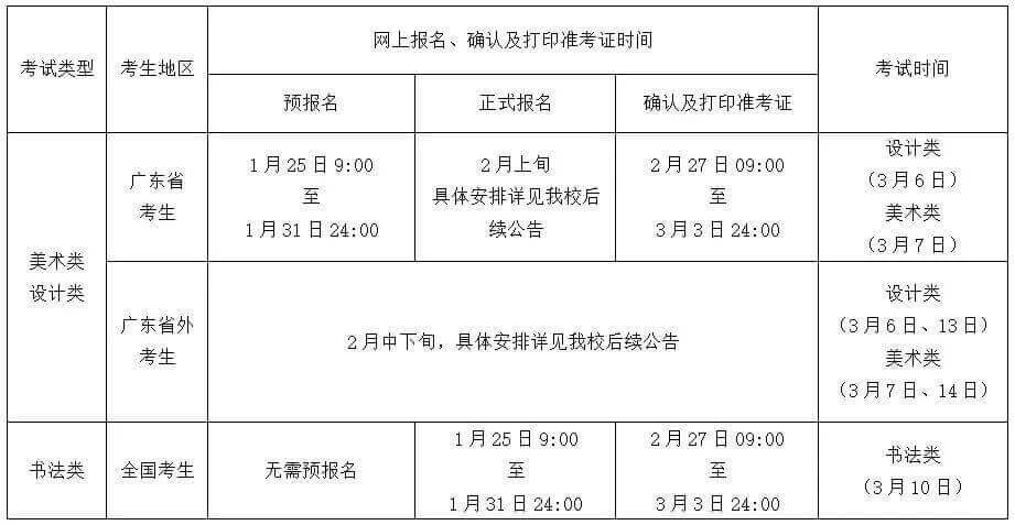 北京画室李靖资讯站：广州美术学院2021年普通本科专业校考信息5